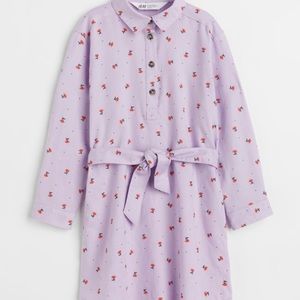 H&M NWT Girls Long Sleeve  Light Purple Shirt Floral Dress Size 7-8